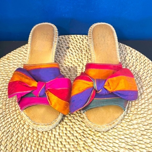 Women’s Carmen Saiz Wedge Ribbon Bow Espadrille Sandals Made in Spain 41 (10) - Picture 1 of 7